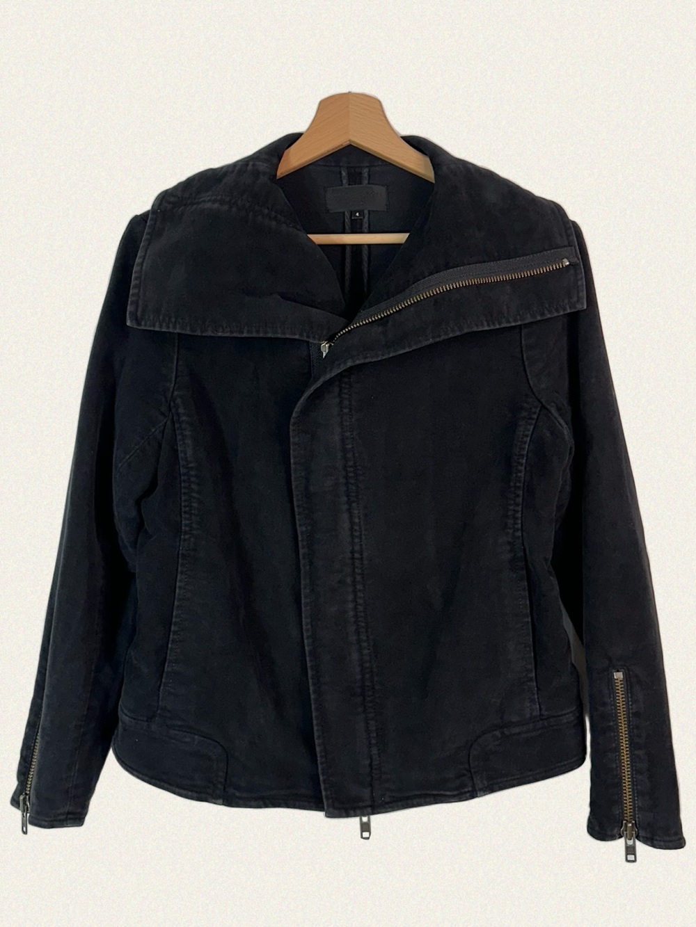 Nili Lotan Moleskin Asymmetric Moto Biker Jacket - Picture 2 of 8